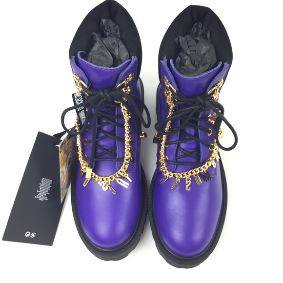 LAST CHANCE! Moschino x H&M purple & black leather combat boots - Picture 5 of 8